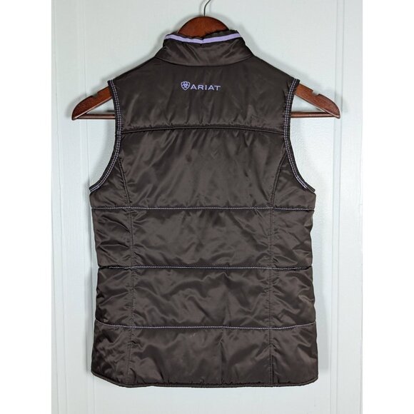 Ariat Girls Medium Reversible Vest Full Zip Equestrian Horse Print Brown Purple - Picture 4 of 5